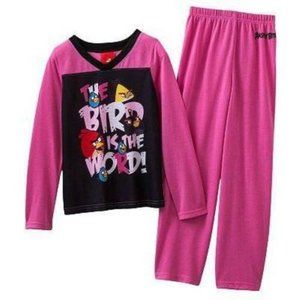 Girls Angry Birds Pajamas 4/6 Pink Black 2 Pc Long Sleeve Shirt & Pants Set